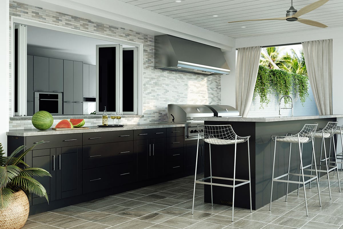 galley outdoor kitchen with bar seating