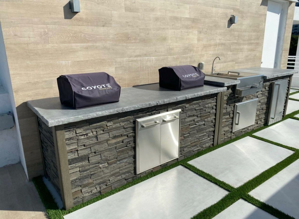 2 grill covers on outdoor kitchen