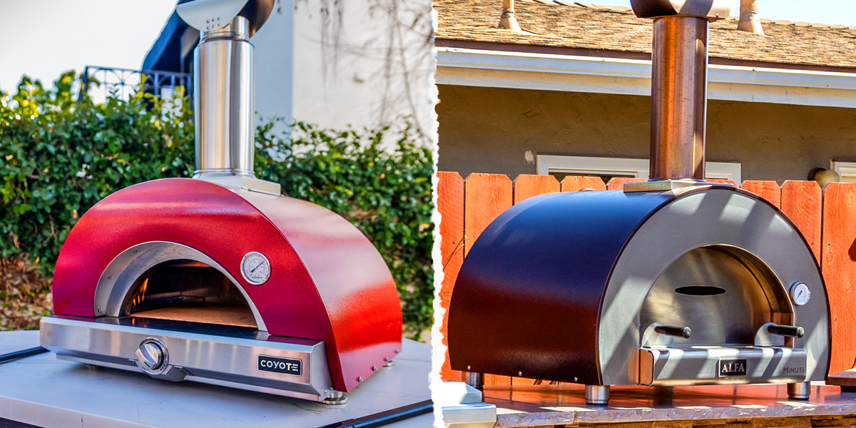 side by side of two outdoor pizza ovens