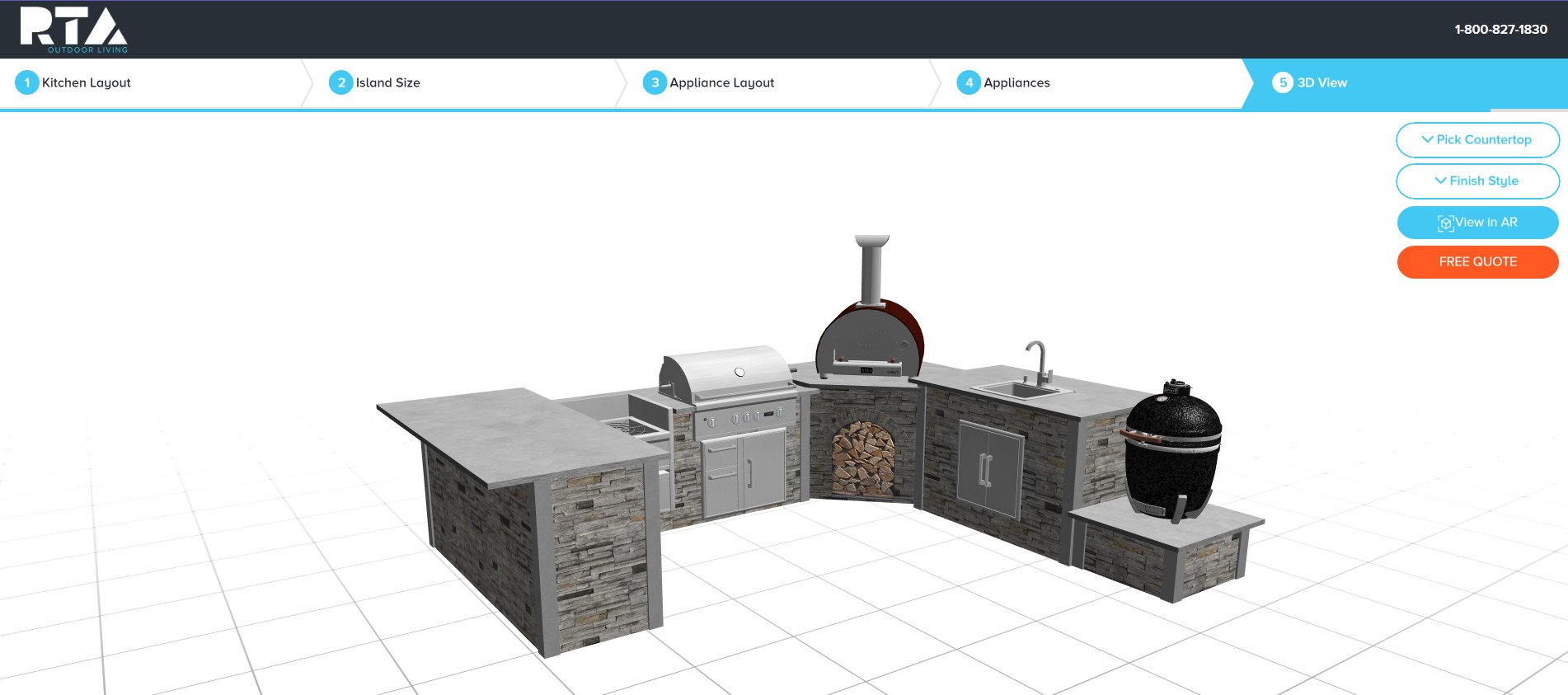 3d render of a u-shape outdoor kitchen in rta outdoor living design tool