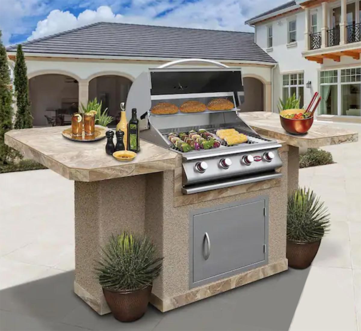 4 burner stainless steel propane grill island with 27 inch access door