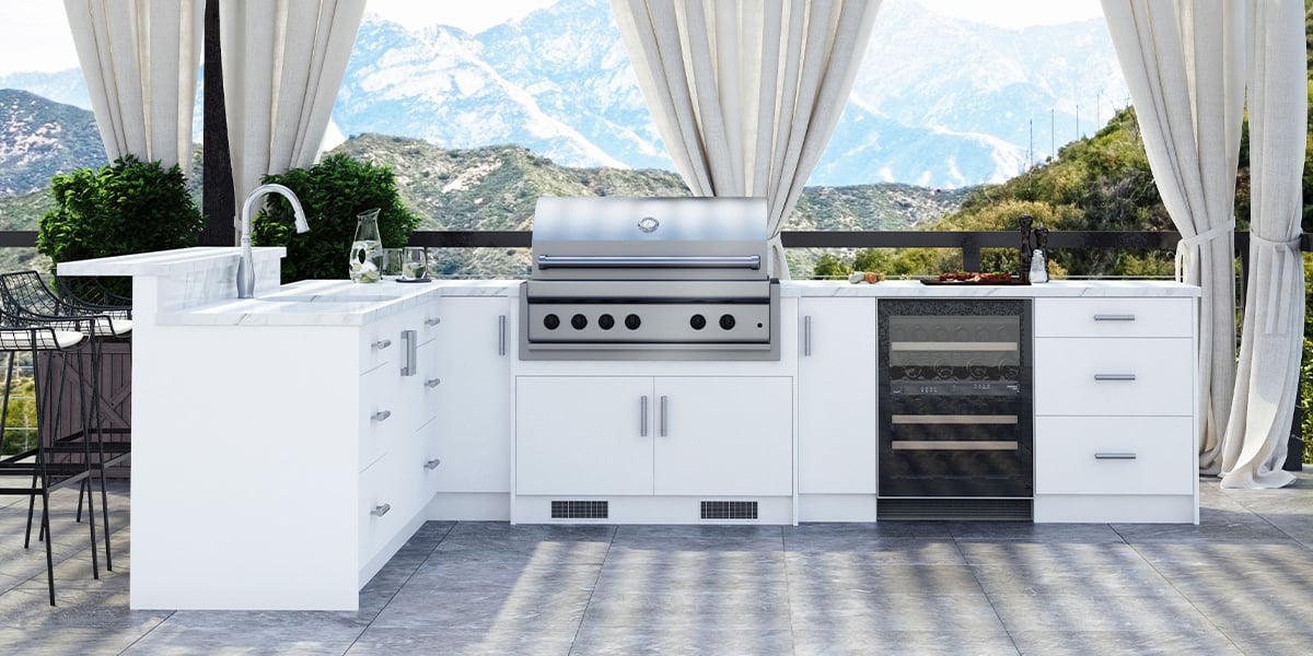 weatherstrong cabinets on open air patio