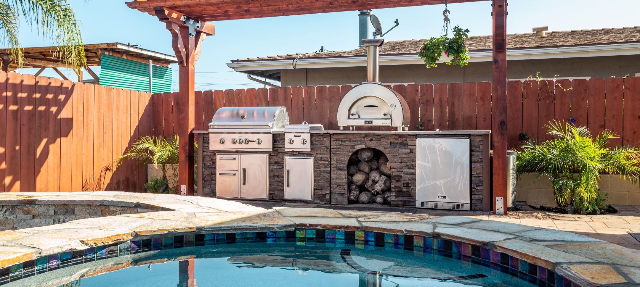 DIY Outdoor grill station next to a pool