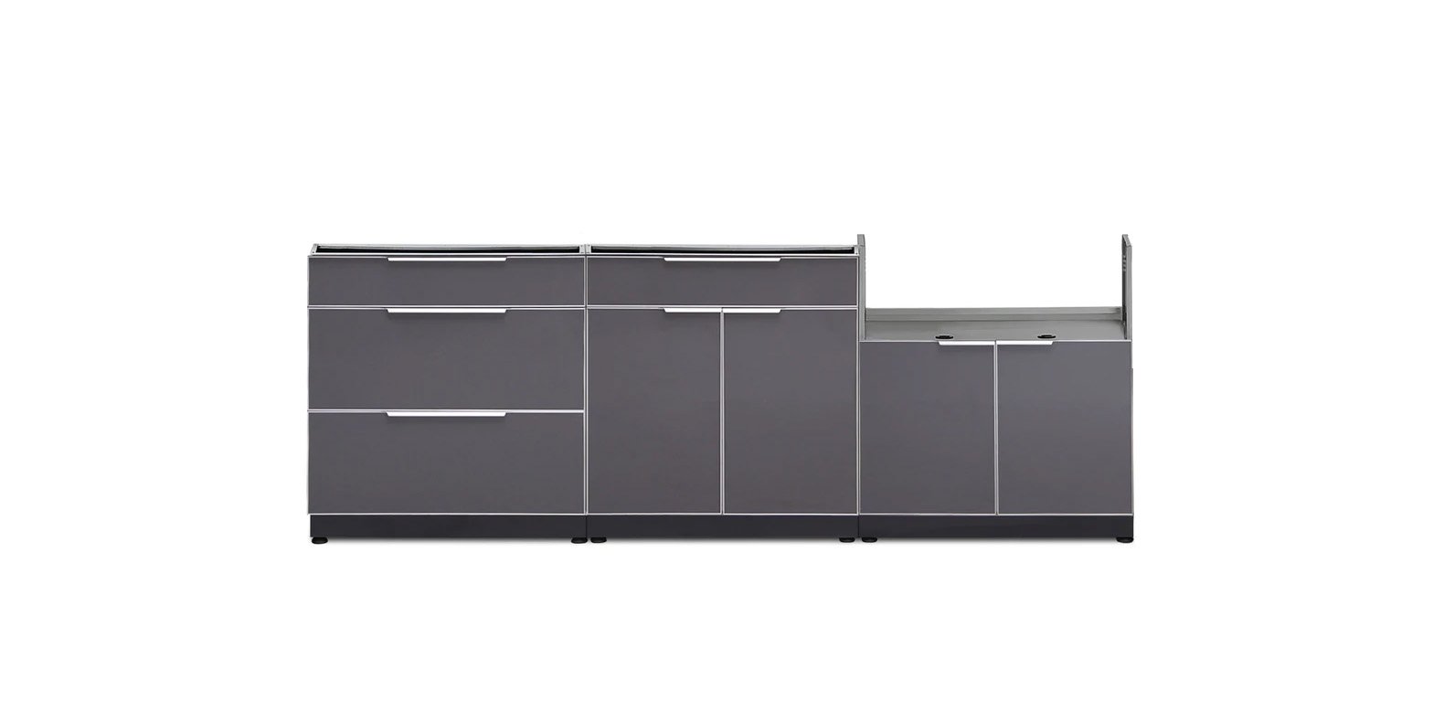 a newage aluminum outdoor kitchen cabinet system without appliances installed