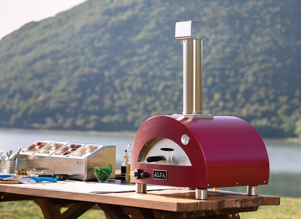 alfa wood pizza oven outdoor with lakeside view