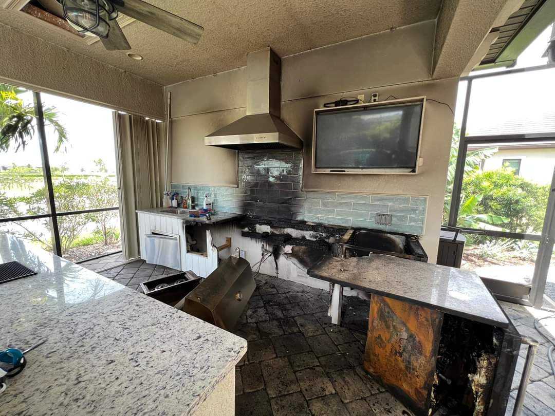 an image of an outdoor kitchen that caught fire due to poor ventilation