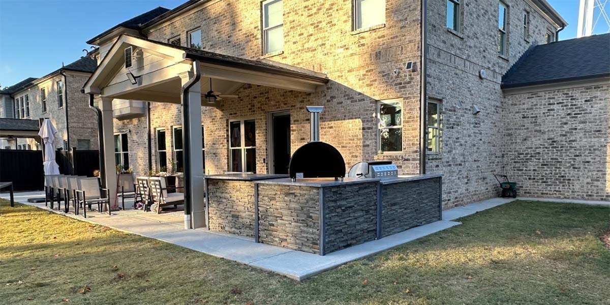 back side of outdoor kitchen island on patio