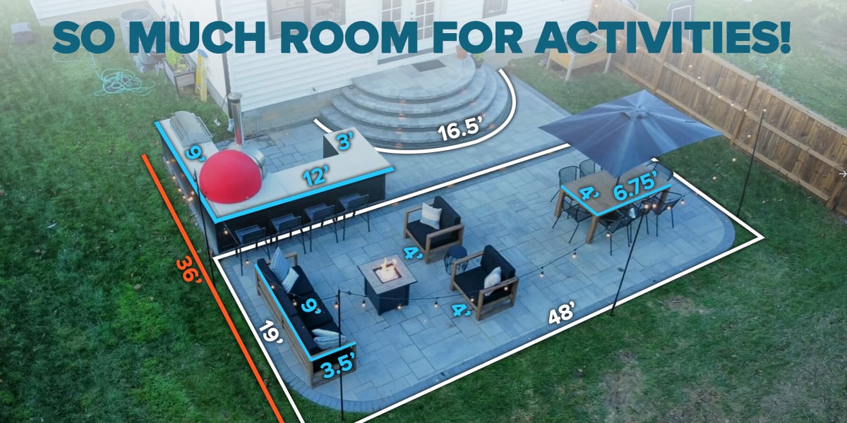 backyard space with u shaped outdoor kitchen
