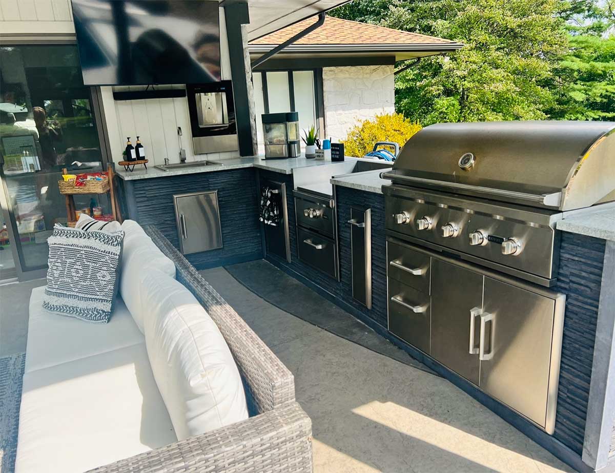 bbq island with modern stone finish