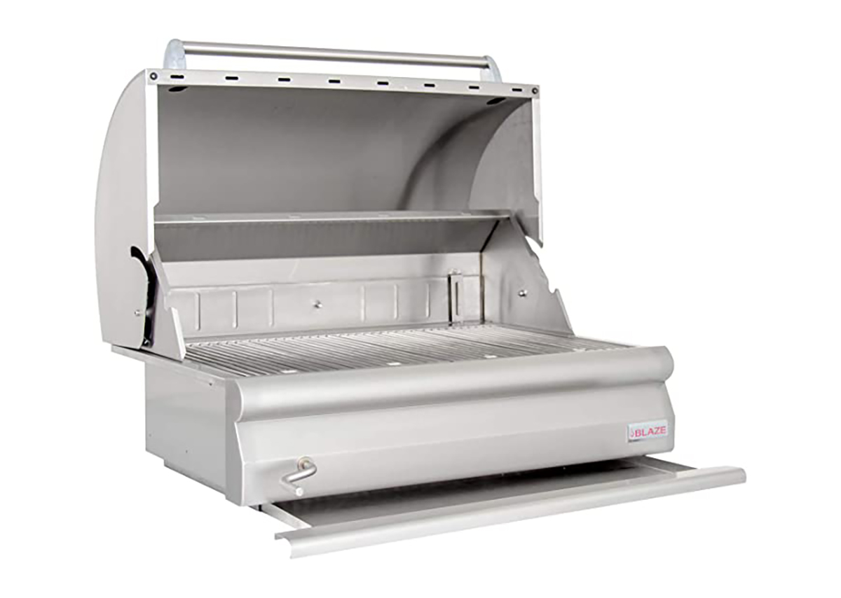 blaze built in charcoal grill with open cover