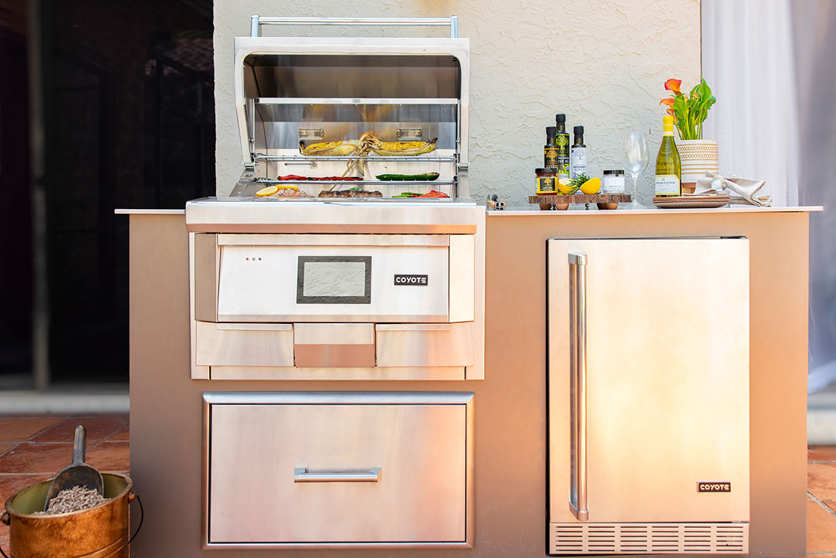 built in pellet grill in outdoor kitchen