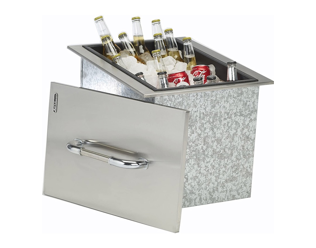 bull brand ice bin with bottles in chest