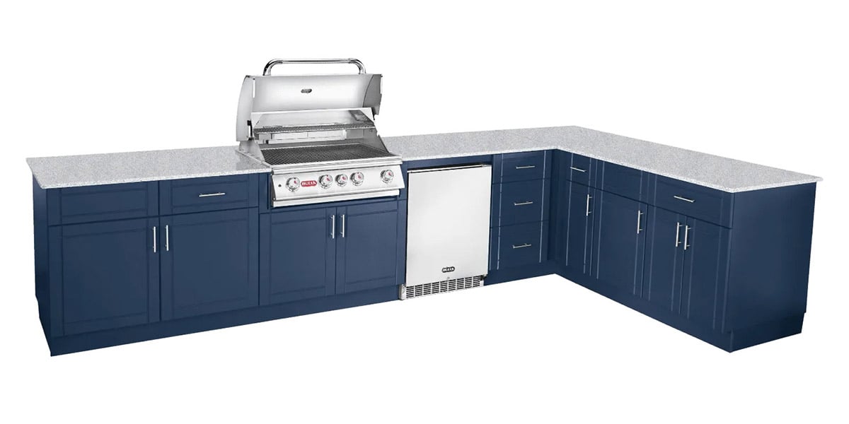 bull outdoor kitchen grill island in marine blue finish