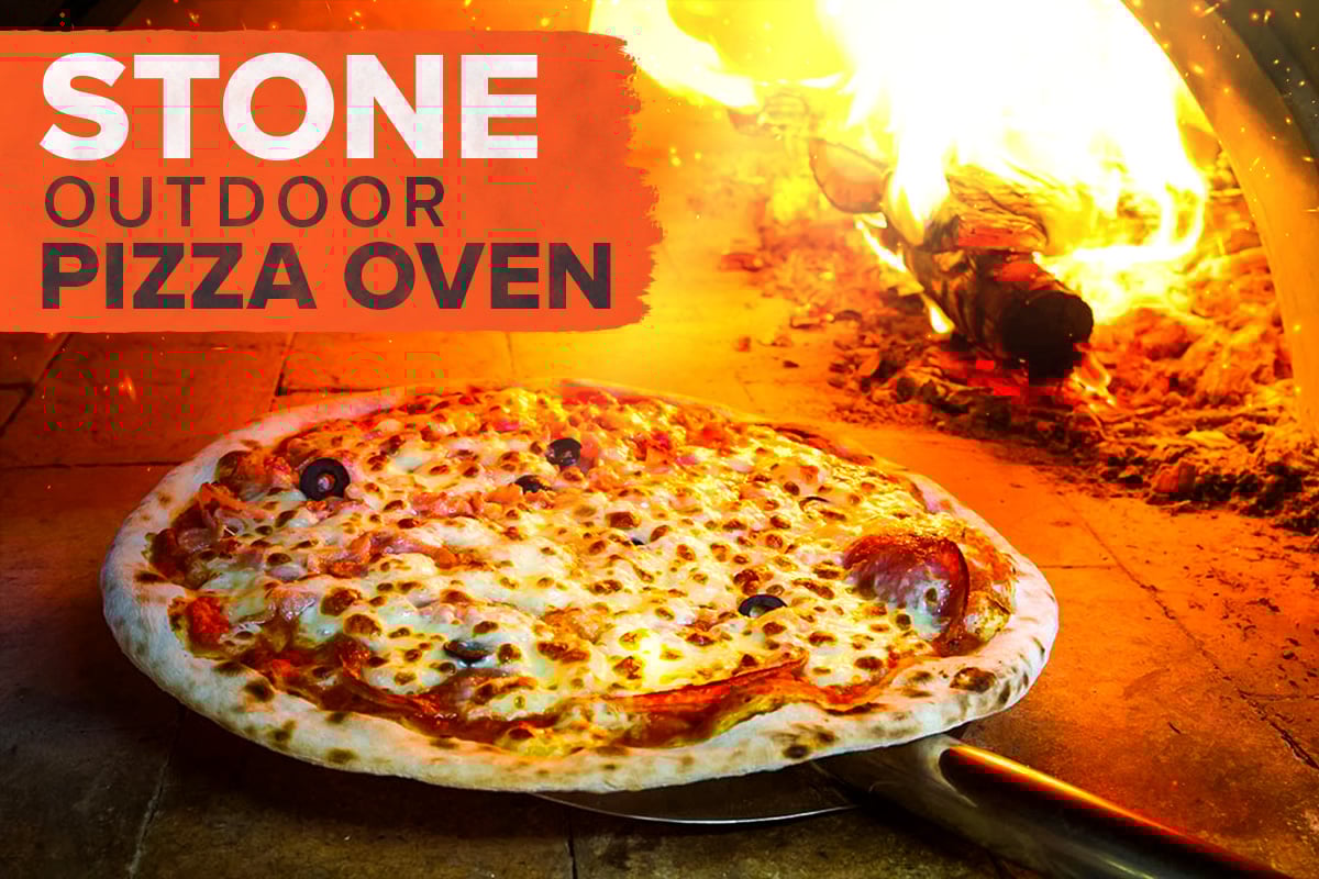 cheese pizza going into stone pizza oven