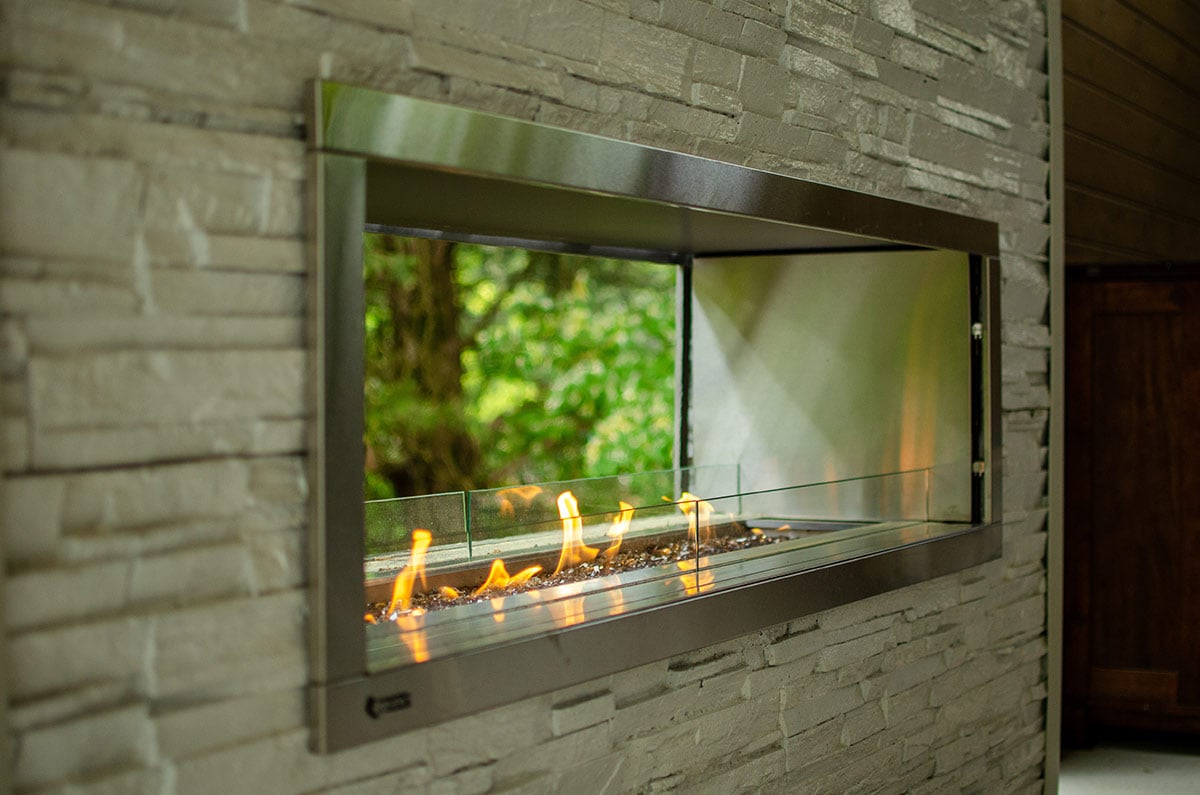 close up of a fireplace inside a florida room
