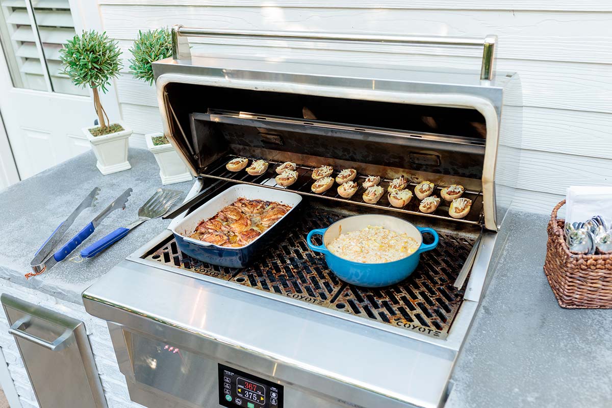 close up of built in pellet grill
