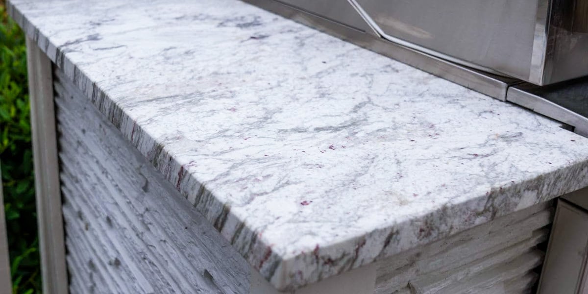 close up of granite outdoor kitchen countertops