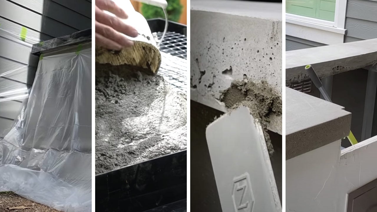image showing steps of creating a diy concrete countertop