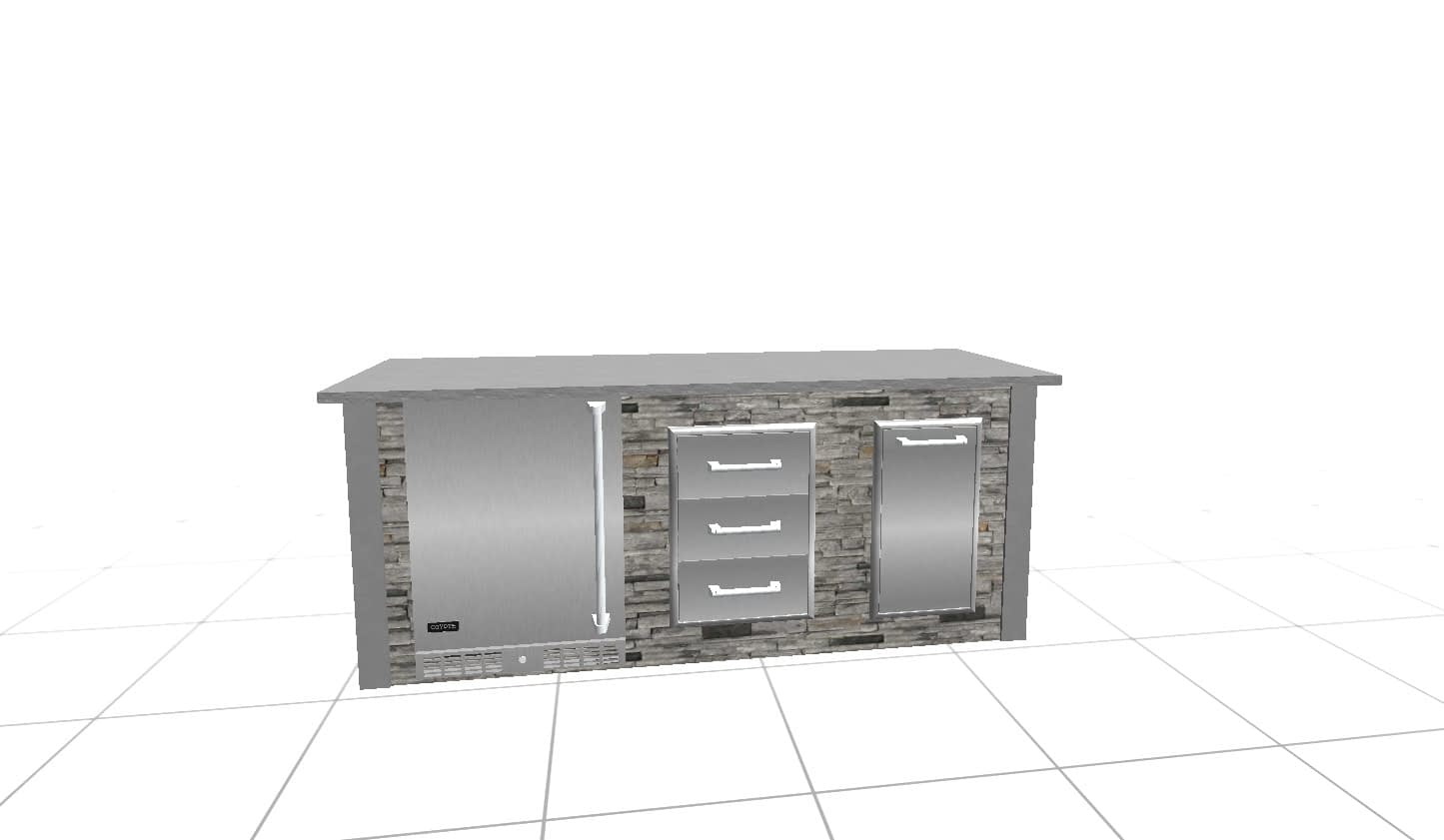 Counter and storage space station for a utility outdoor island