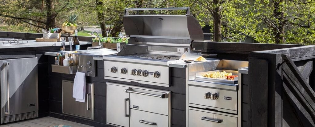 Coyote appliances featured in an rta outdoor kitchen the quality of appliances is part of an outdoor kitchens cost
