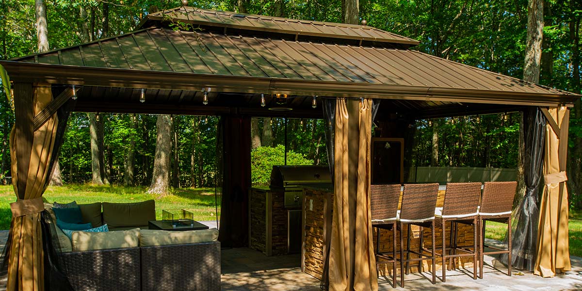 custom galley rta outdoor kitchen under metal roof structure