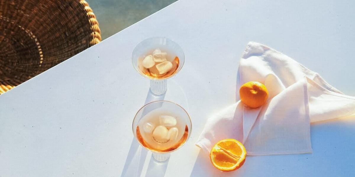 drinks and napkin on outdoor kitchen quartz countertops