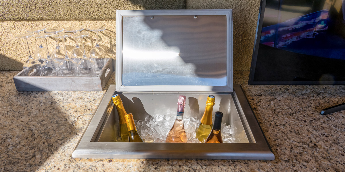 drop in cooler for outdoor kitchen with wine bottles