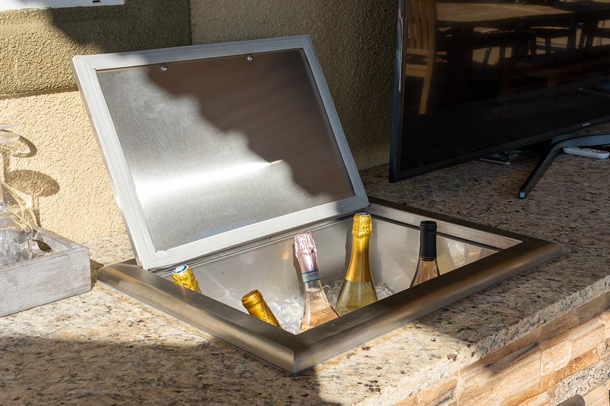 drop in cooler in rta island with drinks inside