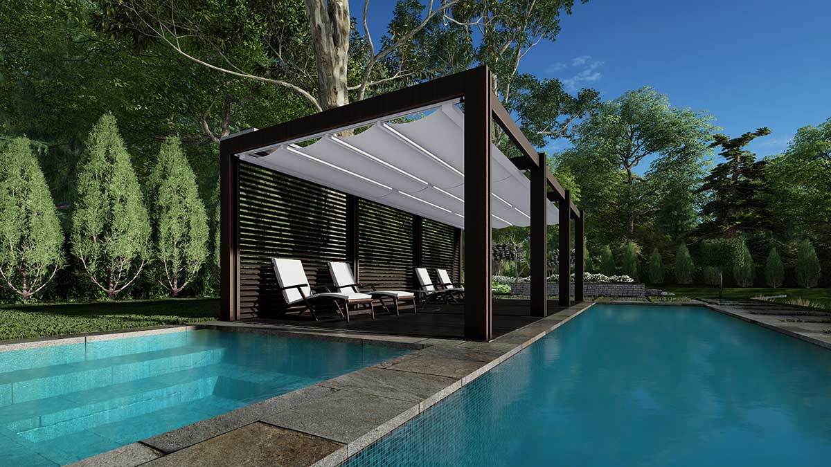 Fabric cover on a pergola