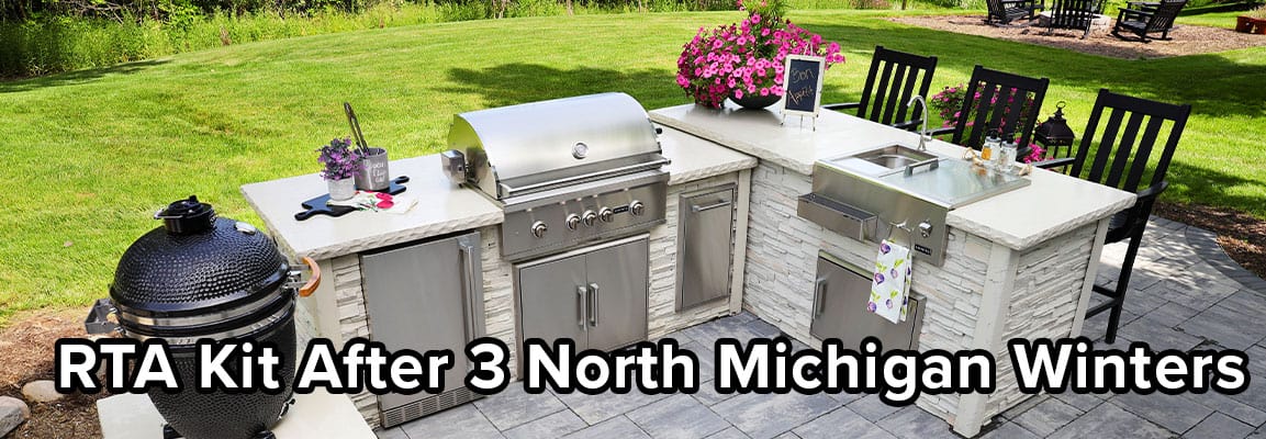 l-shaped rta outdoor kitchen with coyote appliances after 3 michigan winters