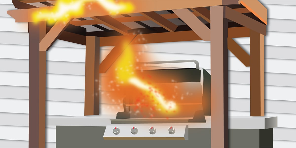 fire catches on pergola