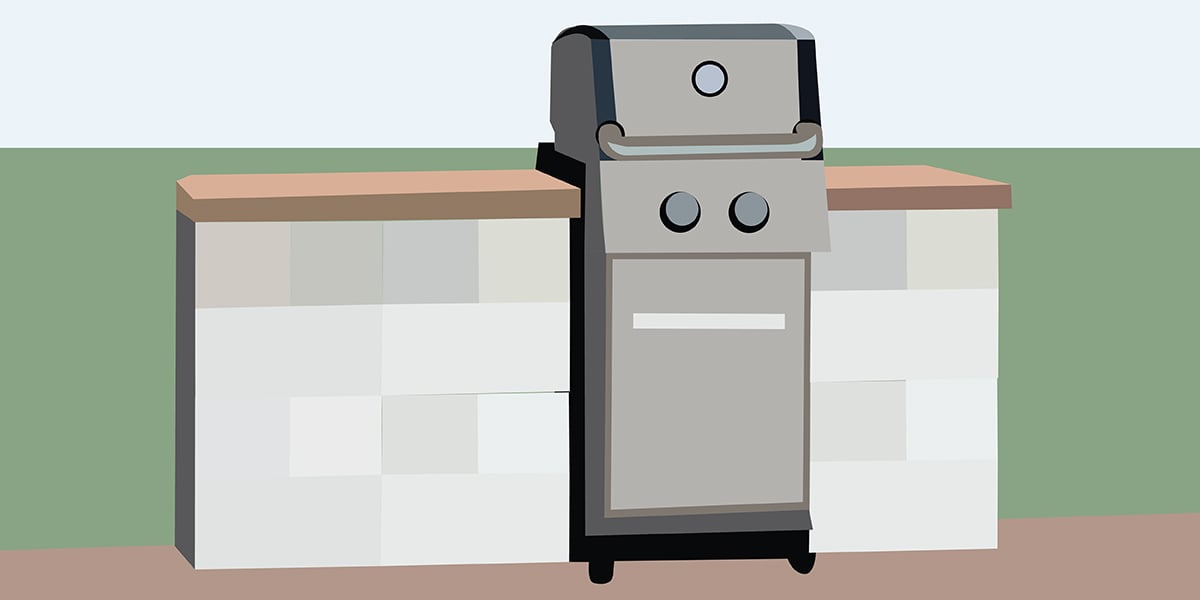 grill cart with two islands on either side