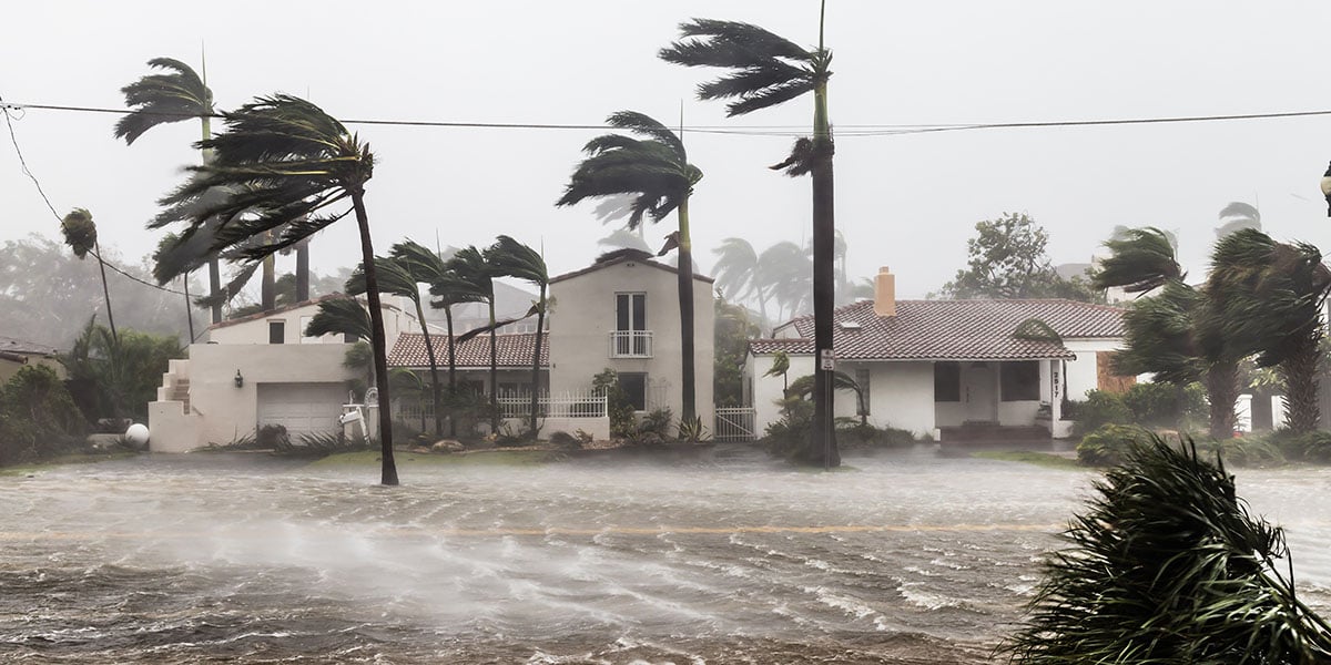 hurricane winds bringing danger to house on suburban street