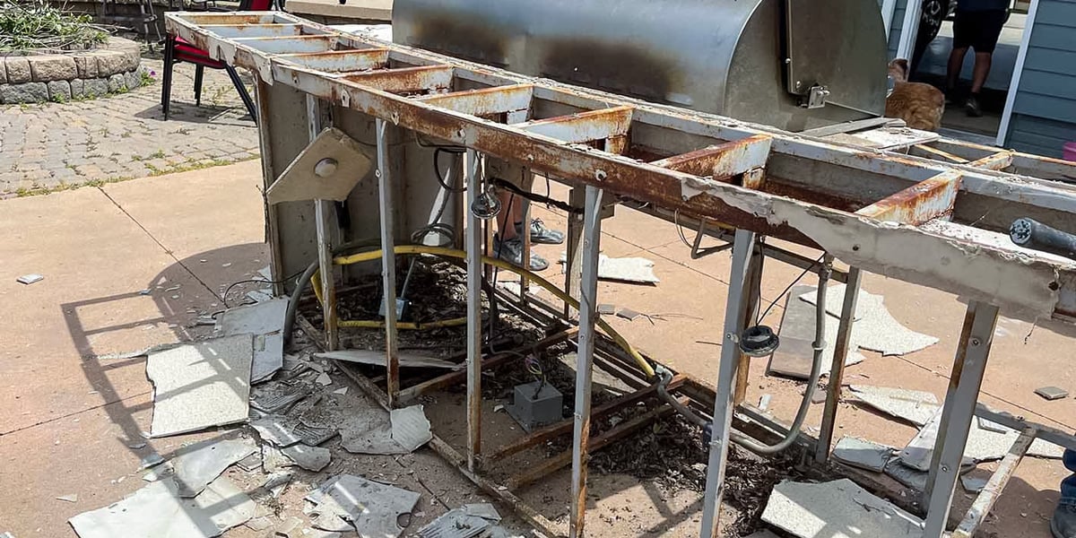 image of outdoor kitchen rusted to the metal frame