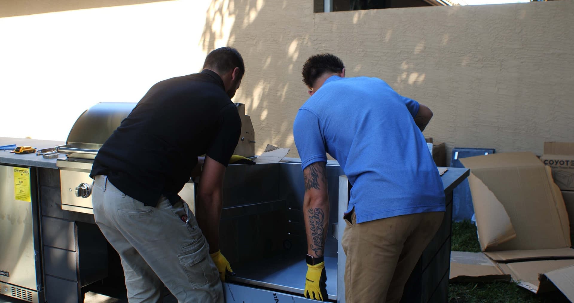 installing outdoor kitchen built in sleeve appliance