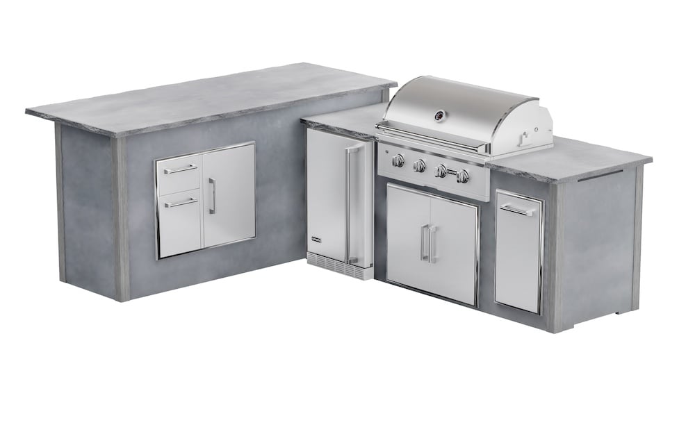 l-shaped outdoor kitchen kits with modern concrete finish