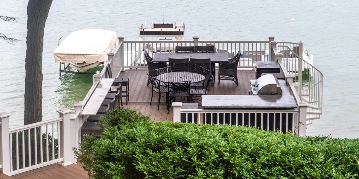 l-shaped outdoor kitchens design idea on the water