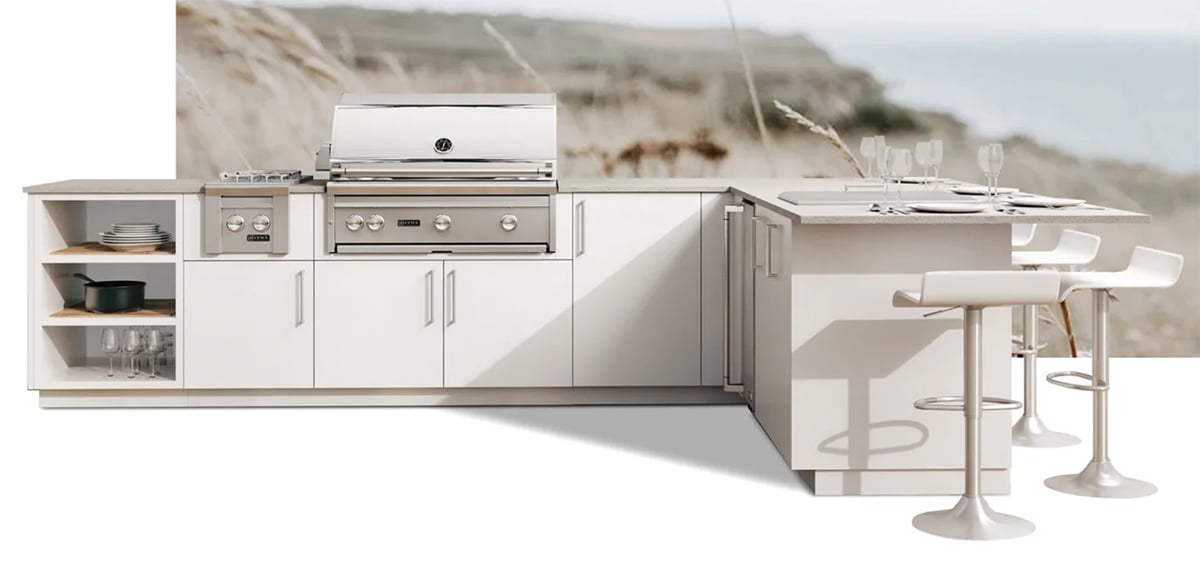 l shaped urban bonfire outdoor kitchen