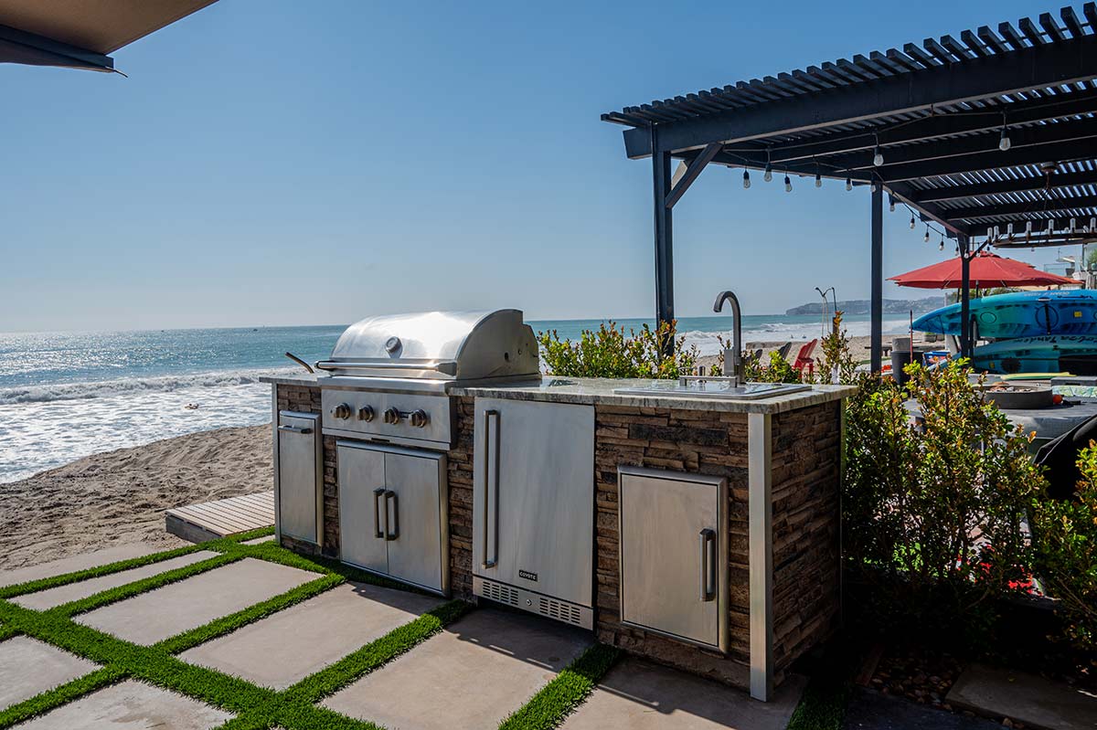 linear grill island on beach in