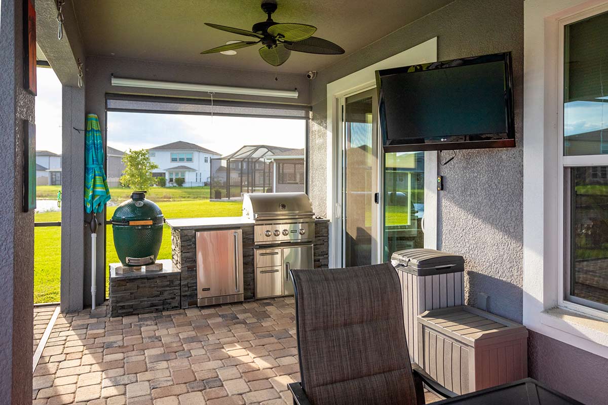 linear grill island with smoker