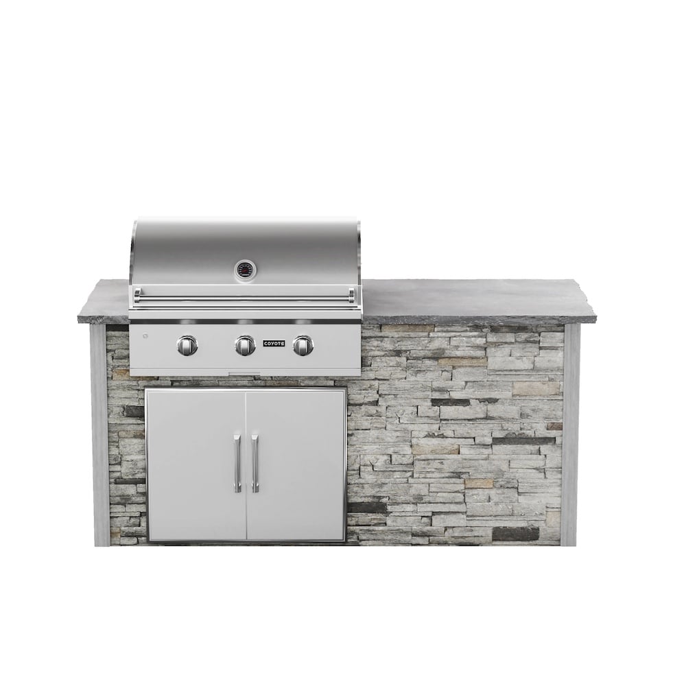 linear outdoor kitchen cabinet kit with stone finish