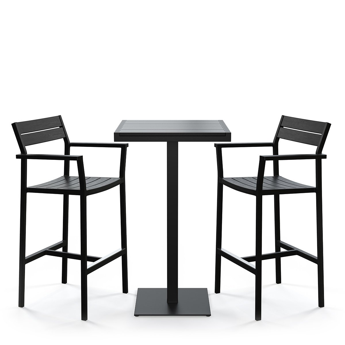 metal bar table with seating