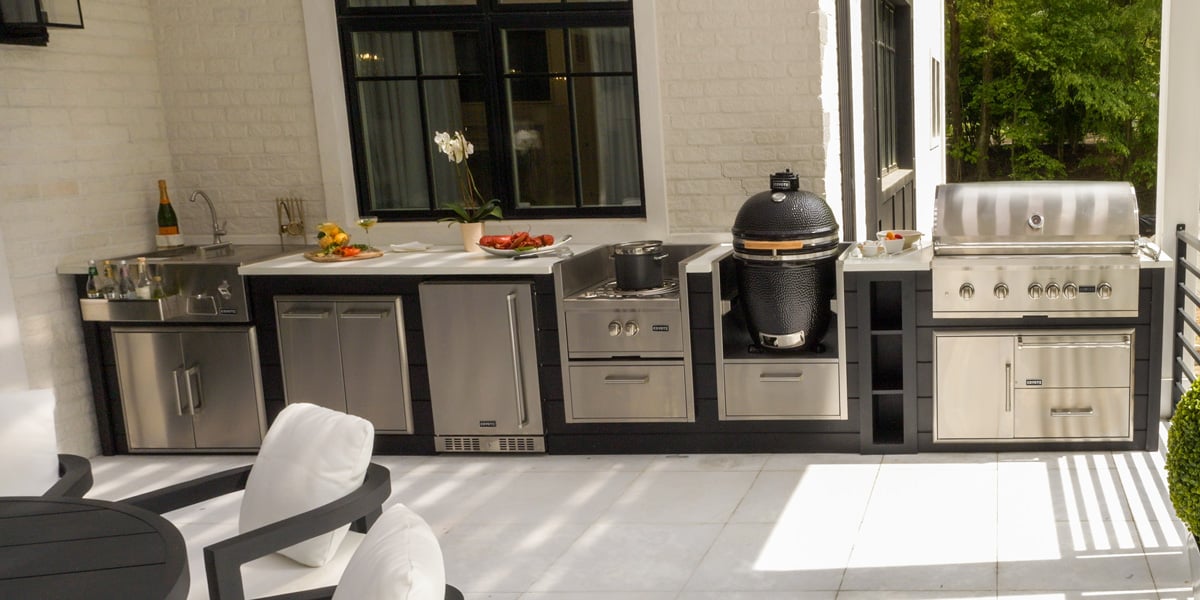 modern black outdoor kitchen kits on 2nd floor deck