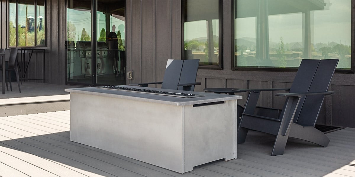 modern fire pit table on deck