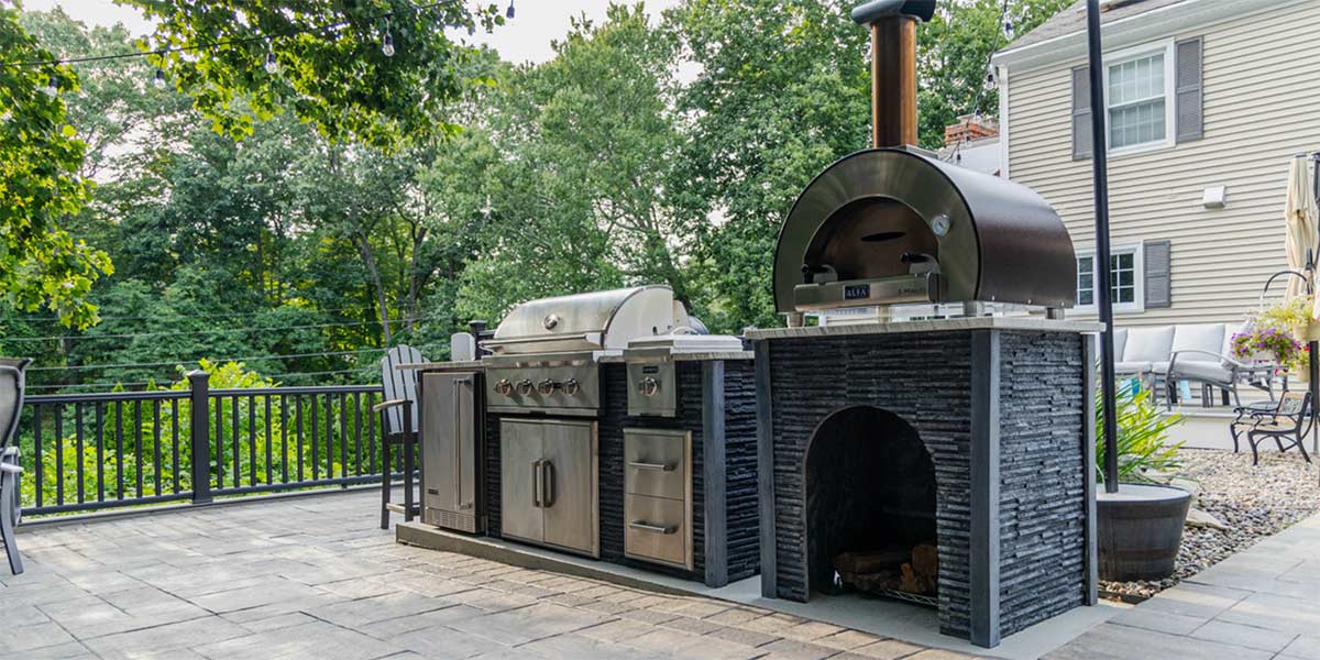 modern stone outdoor kitchen