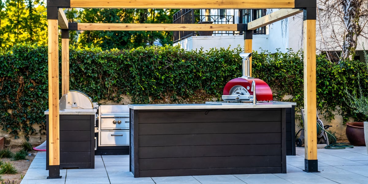 rta outdoor grill kitchen kit with pizza oven