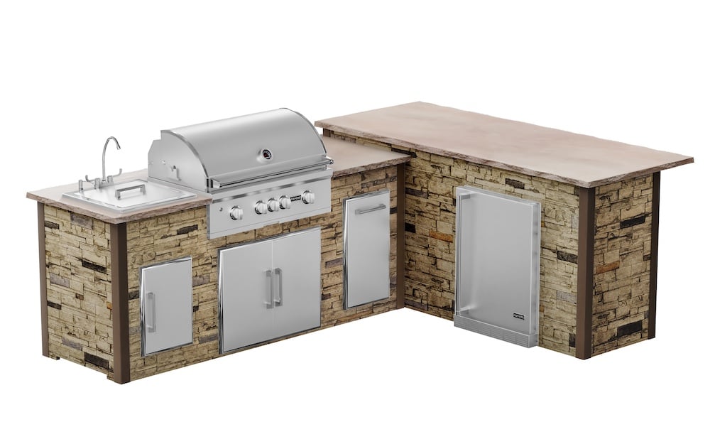 outdoor kitchen and bar kit with outdoor sink and gas grill