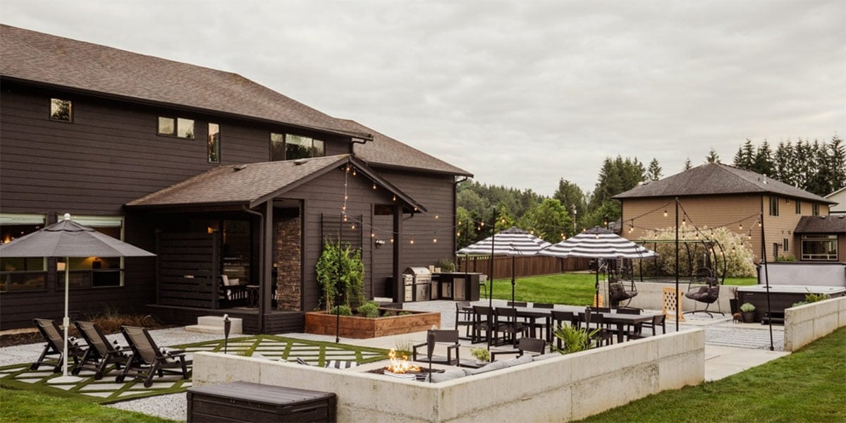 outdoor living space with fire feature