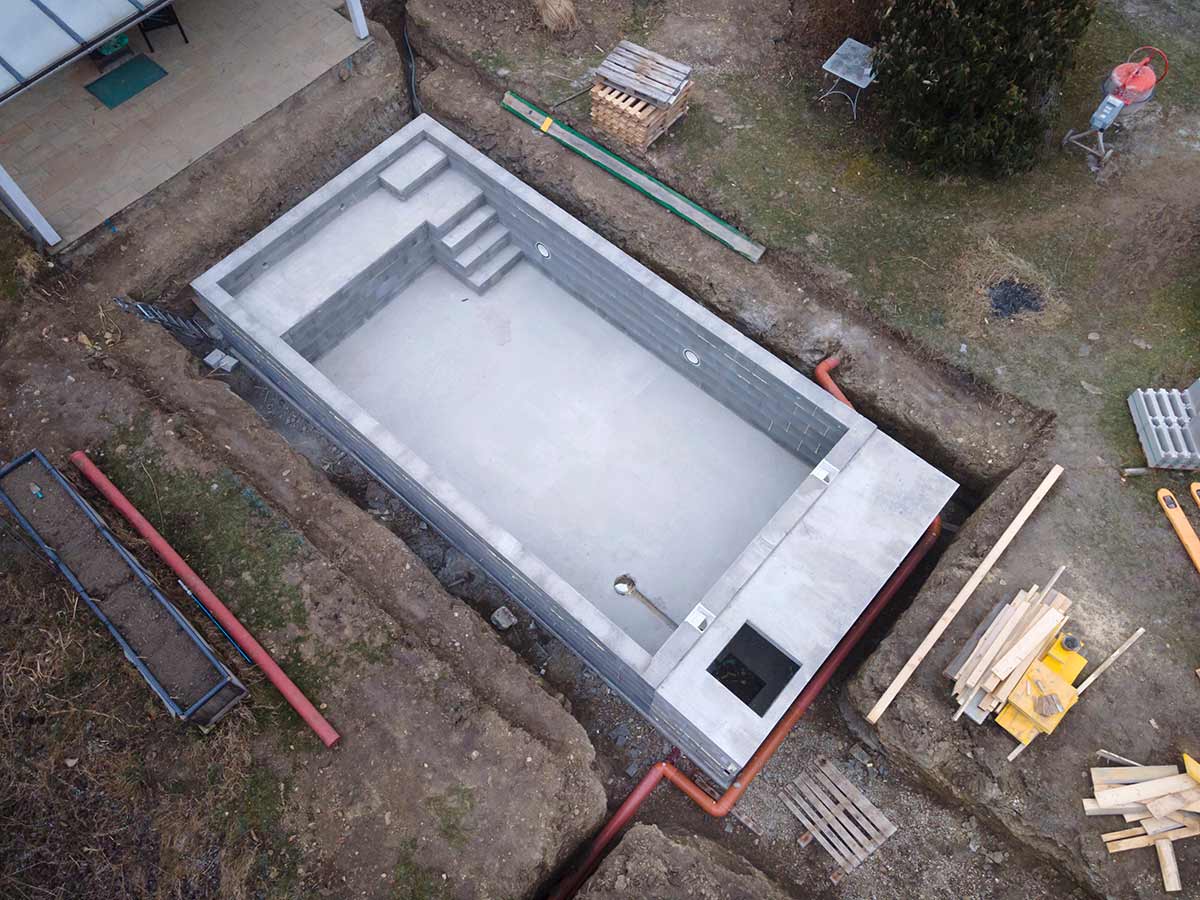 overhead shot of a concrete pool