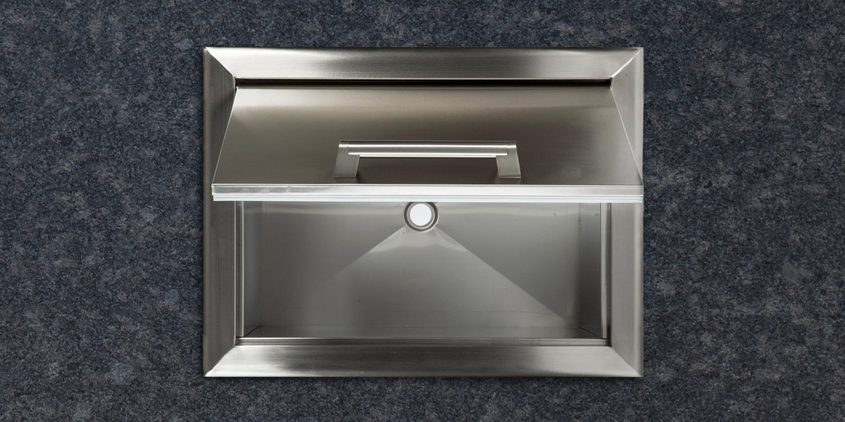 overhead view of built in ice chest for outdoor kitchen